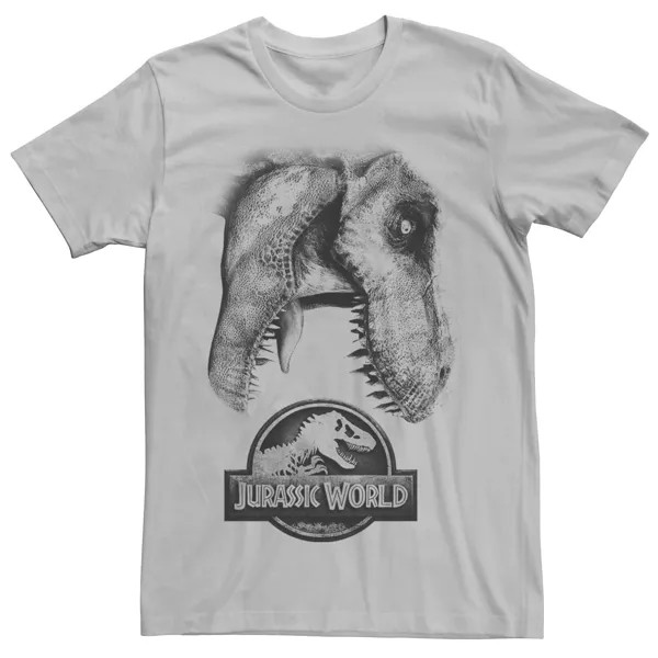 Мужская футболка Jurassic World Two T-Rex Icon Attack в стиле гранж Licensed Character, серебристый