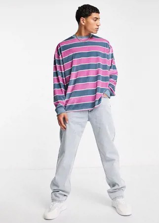 Розовый велюровый oversized-свитшот в полоску ASOS DESIGN-Розовый цвет