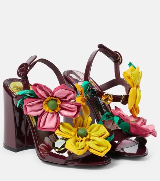 Лакированные босоножки с цветочной аппликацией Dolce&Gabbana, красный