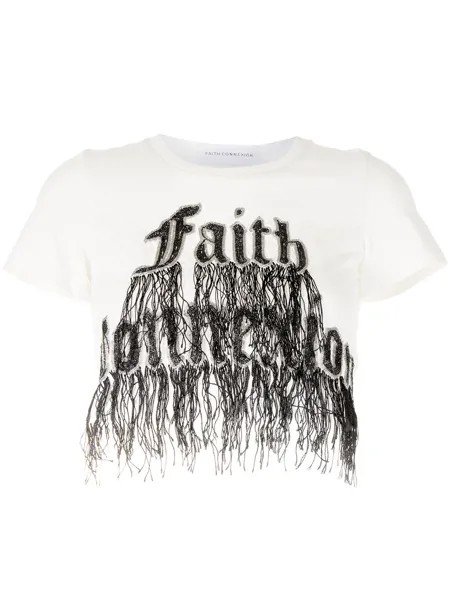 Faith Connexion укороченная футболка с бахромой и вышитым логотипом