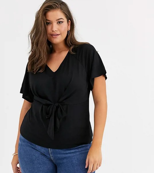 Блузка с V-образным вырезом и завязкой на талии Vero Moda Curve-Черный