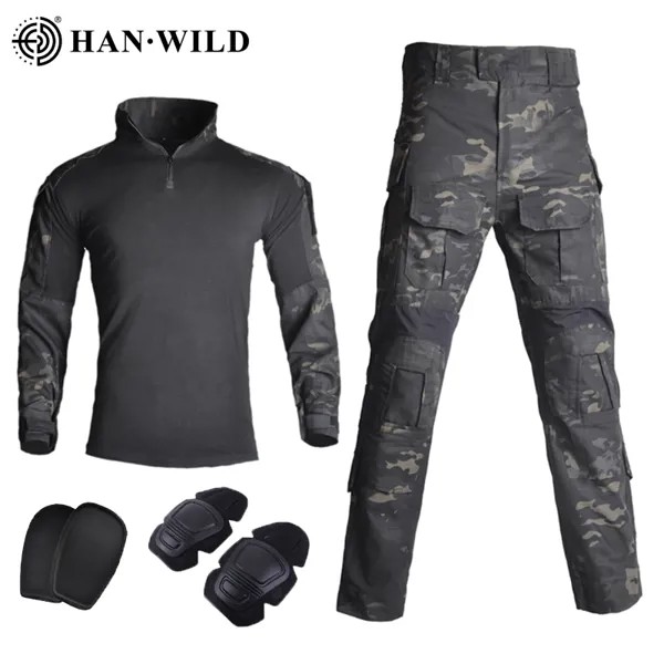 Комплект тактической формы HAN WILD G3 для мужчин, камуфляжная военная одежда Rip-stop, армейский костюм, брюки-карго Мультикам для страйкбола, боев...