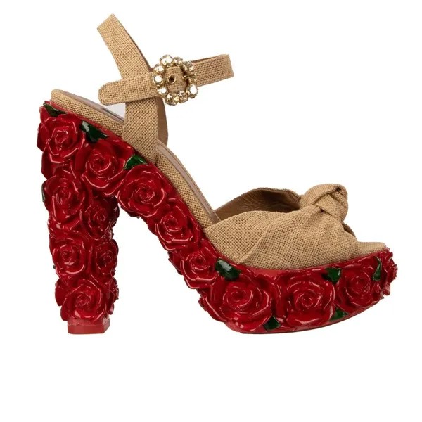 DOLCE - GABBANA Босоножки на платформе Flower Rose Туфли-лодочки на каблуке BIANCA Бежево-красный 12734