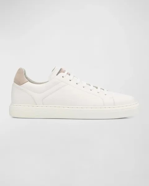 Мужские низкие кеды из зерненой телячьей кожи Brunello Cucinelli, цвет White