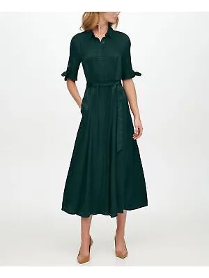 Женское зеленое платье трапециевидной формы с завязками на рукавах CALVIN KLEIN на работу 4