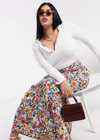 Юбка макси с цветочным принтом в винтажном стиле Neon Rose plus-Белый