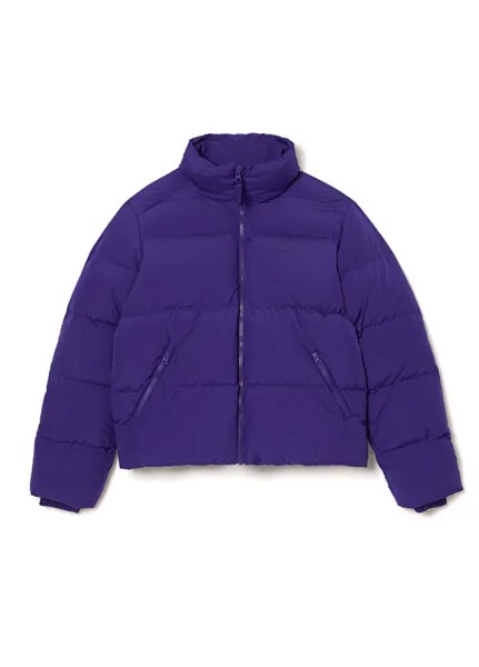 Стеганое фиолетовое женское пальто с высоким воротником Lacoste