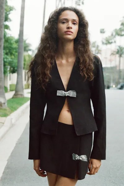 Мини-юбка с бантом ZARA, черный