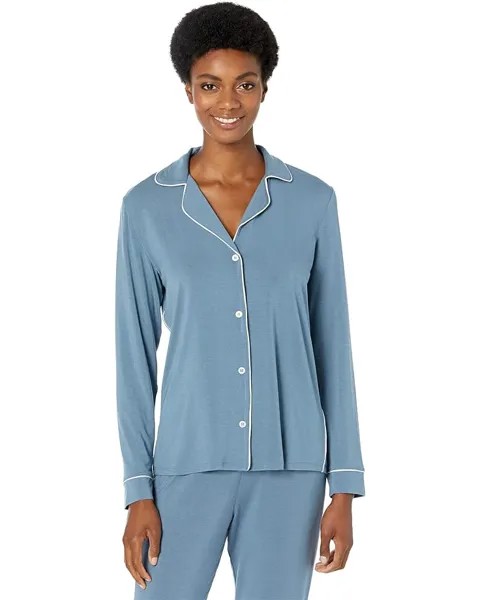 Пижамный комплект Eberjey Gisele Slim Tuxedo Pajama Set, цвет Coastal Blue/Ivory