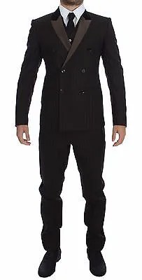 DOLCE - GABBANA Тонкий шерстяной костюм-тройка в коричневую полоску смокинг EU44/US34 Рекомендуемая розничная цена 2900 долларов США