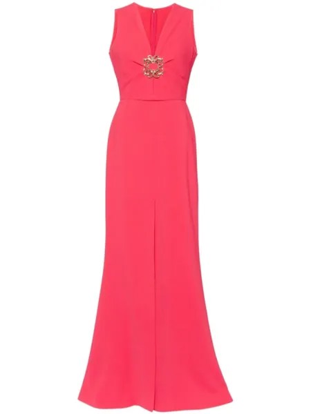Elie Saab длинное платье с V-образным вырезом, розовый