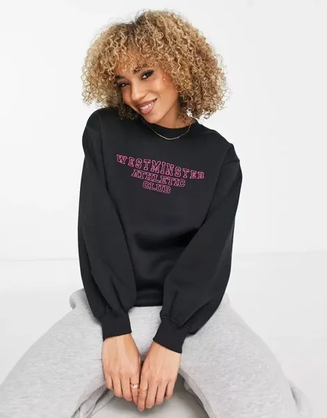 Черный свитшот с вышивкой Threadbare Fitness Dixie