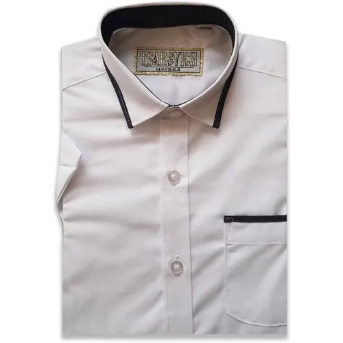 Школьная рубашка Tsarevich, прямой силуэт, на пуговицах, короткий рукав, однотонная, размер 146-152, белый