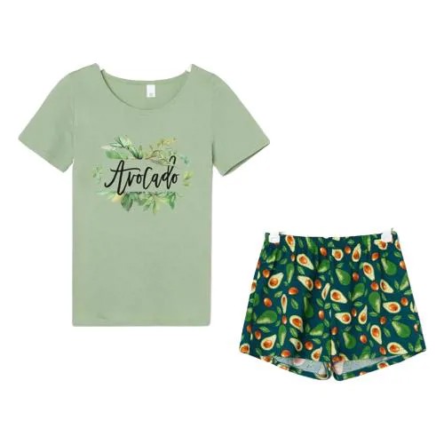 Комплект женская (футболка, шорты), цвет оливковый/авокадо, размер 54