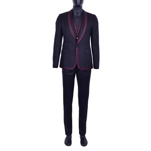 DOLCE - GABBANA Костюм из 3 предметов из натуральной шерсти, пиджак, жилет, брюки, серый бордо 06922