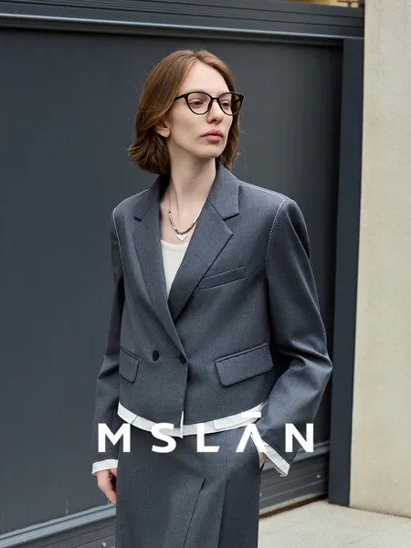 Укороченный женский пиджак Mslan для поездок на работу, серый