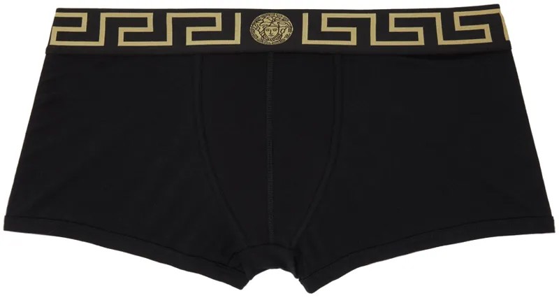 Черные трусы-боксеры с каймой Greca Versace Underwear