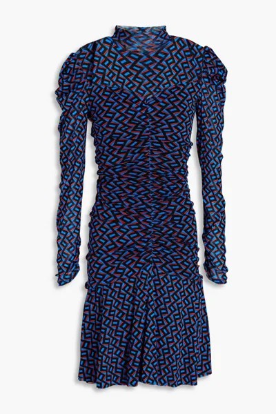 Платье мини Karli из эластичной сетки со сборками и принтом Diane Von Furstenberg, синий кобальт