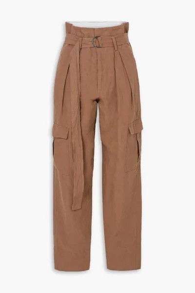 Льняные зауженные брюки с поясом Space For Giants BASSIKE, коричневый