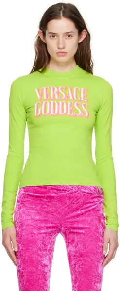Зеленая футболка с длинными рукавами Goddess Versace