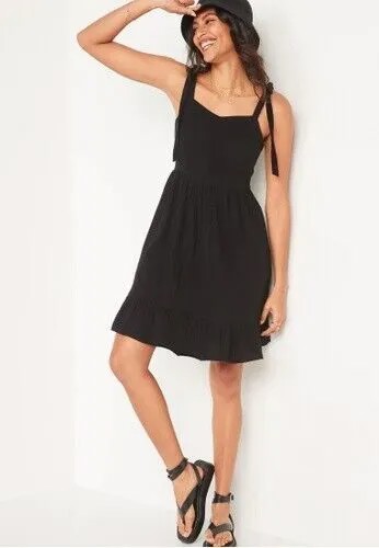 Мини-свободное платье на бретельках Old Navy Black с завязками на плечах, размер 4X