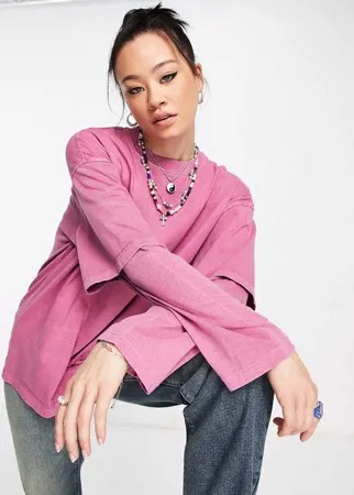 Розовая свободная футболка-лонгслив с дизайном «2 в 1» Topshop-Розовый цвет
