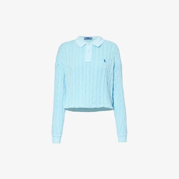 Трикотажная рубашка-поло свободного кроя с фирменной вышивкой Polo Ralph Lauren, бирюзовый