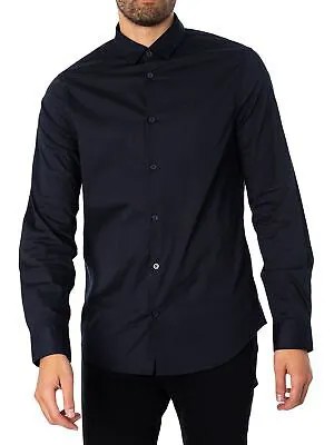 Мужская узкая тканая рубашка с логотипом Armani Exchange, синяя