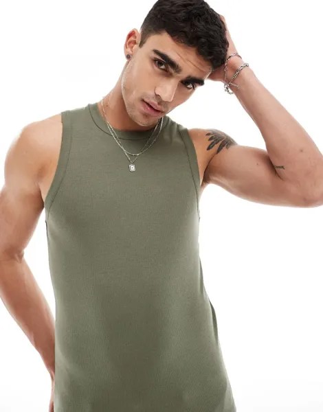 Облегающая майка цвета хаки в рубчик с круглым вырезом ASOS DESIGN