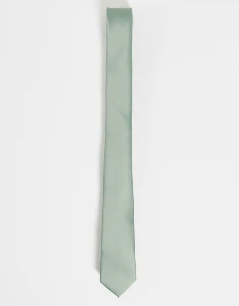 Шалфейно-зеленый атласный галстук ASOS DESIGN-Зеленый цвет
