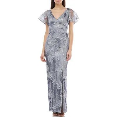 JS Collections Женское вечернее платье серебристого цвета с металлизированным разрезом спереди 12 BHFO 7138