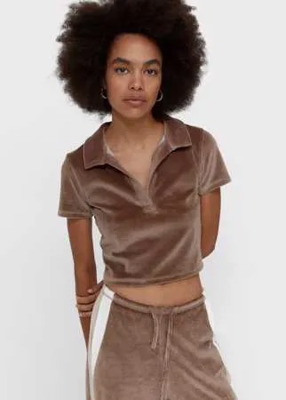 Stradivarius Футболка Из Бархата С Воротником Поло Коричневый M