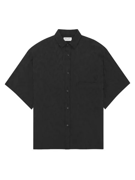Рубашка оверсайз из матового и блестящего шелка Saint Laurent, нуарный