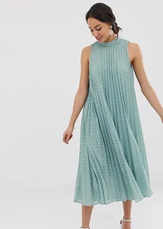 Свободное платье миди с вышивкой ришелье ASOS DESIGN Tall-Зеленый