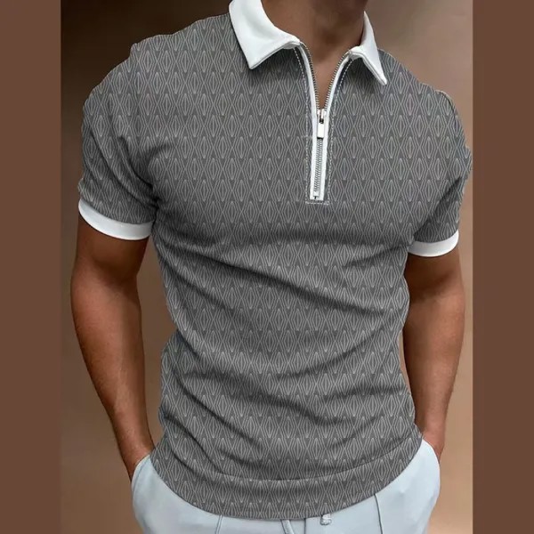 Мужская рубашка поло Zip Polo Golf Shirt Turndown Fashion Designer Casual 3D Zipper Print Clothing Short Sleeve