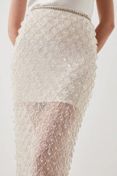 Украшенная тканая юбка-макси Karen Millen, белый