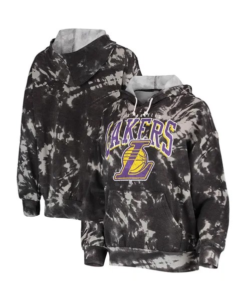 Женский черный пуловер с капюшоном Los Angeles Lakers Burble Tie-Dye Tri-Blend Majestic, черный