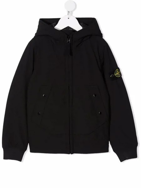 Stone Island Junior пуховик с капюшоном и нашивкой-логотипом