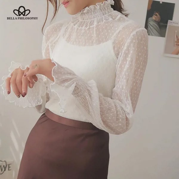 Новый прозрачный корейский весенний свободный женский модный блузка 3 цвета может выбрать женские нижние блузки плюс размер более дешевые топы
