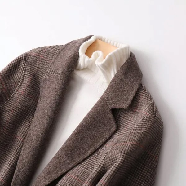 Женский осенне-зимний шерстяной клетчатый пиджак, Корейский пиджак, шерстяное пальто, женское элегантное пальто, 2020 2224 KJ5085