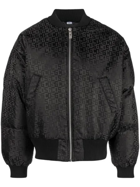 Gcds monogram-pattern zip-up bomber jacket, черный