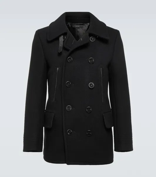 Бушлат Melton с кожаной отделкой и смесовой шерстью Tom Ford, черный