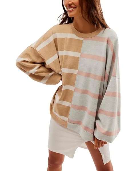 Пуловер Free People Uptown Stripe Pullover, цвет Camel Grey Combo