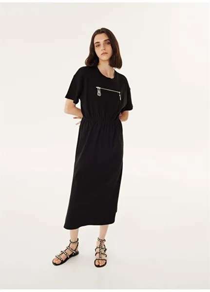 Однотонное черное женское платье миди с круглым вырезом TS1240002390001 Twist, черный