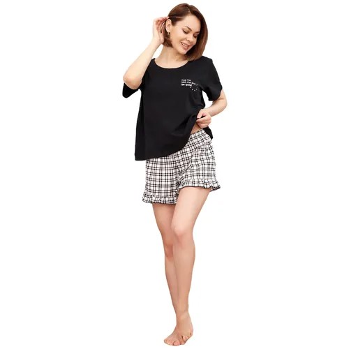 Пижама Lika Dress, футболка, шорты, короткий рукав, трикотажная, карманы, размер 50, черный