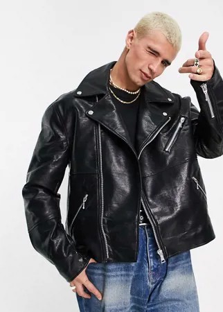 Черная байкерская куртка из искусственной кожи ASOS DESIGN-Черный
