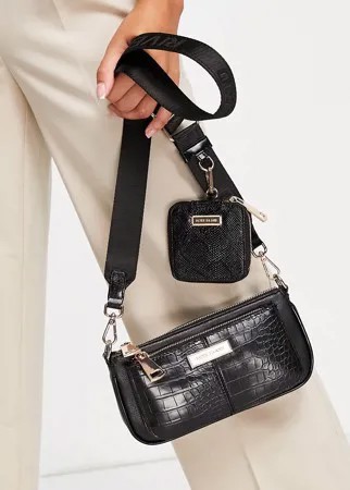 Черная сумка с кошельком и крокодиловым принтом River Island-Черный цвет