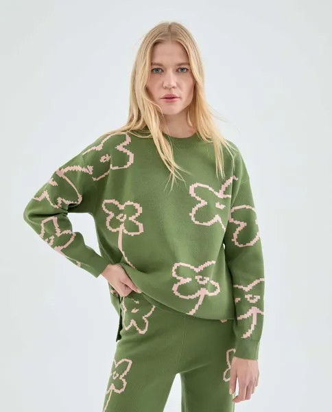 Женский вязаный свитер с принтом Compañía Fantástica, зеленый