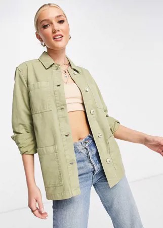 Удлиненная куртка-рубашка цвета хаки Miss Selfridge-Зеленый цвет
