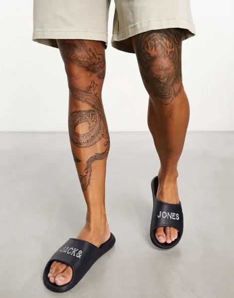 Серые шлепанцы с формованным логотипом Jack & Jones